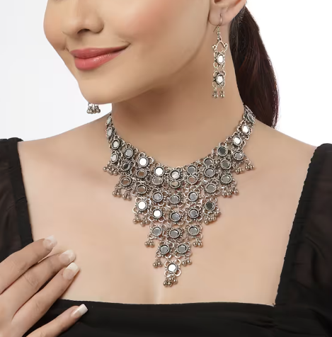 Mirror Silver Oxidized Jewellery Set