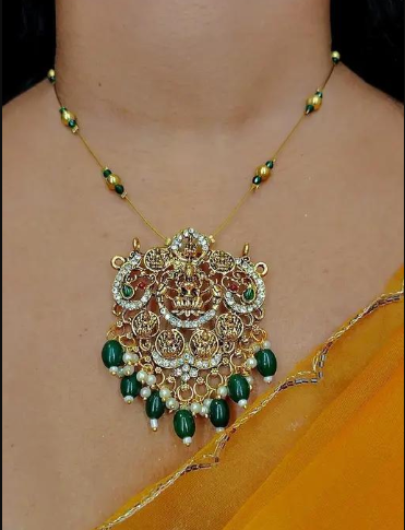 Temple Pendant Necklace with Green Beads