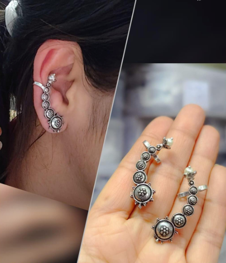 Oxidised Silver Ear Cuff Earrings