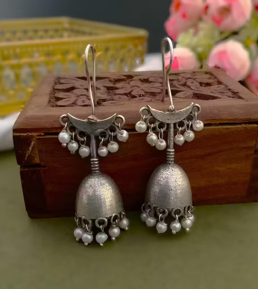 Oxidised Pearl Drop Jhumka Earrings