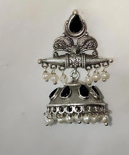 Oxidised Black Stone Jhumka Earrings