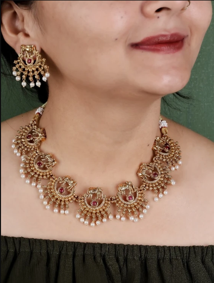 Temple Elephant Necklace Set
