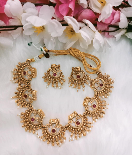 Temple Elephant Necklace Set
