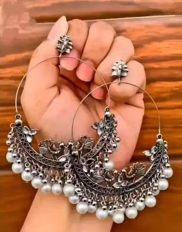 Oxidised Crescent Hoop Earrings Set of 4