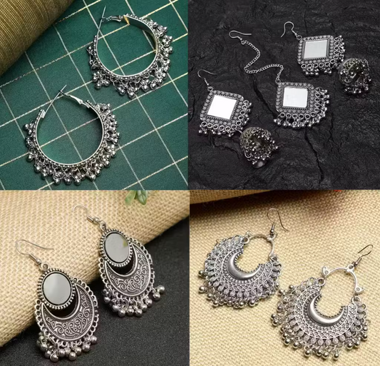 Mirror & Hoop Earrings Set of 4