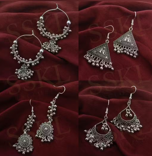 Oxidised Jhumka Earrings Combo Set of 4
