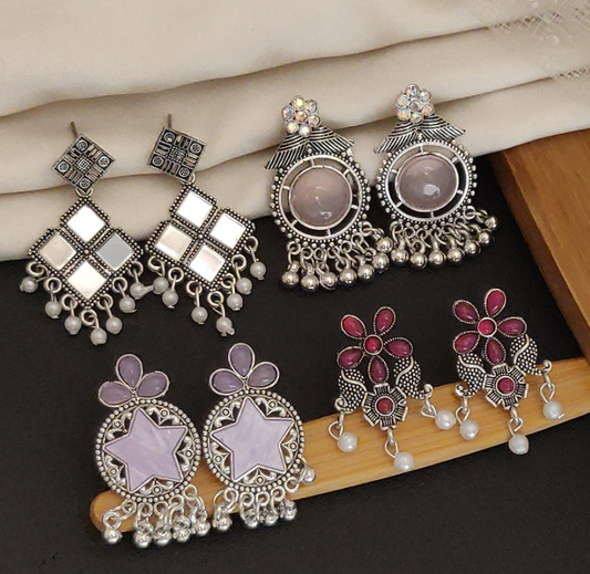 Combo of 4 Pair Oxidised Drop & Dangle Hoop