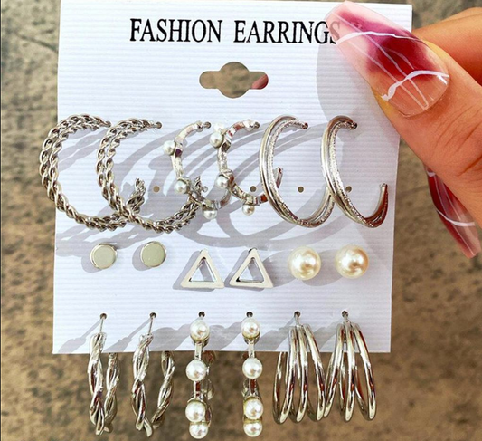Plated Contemporary Hoop Earrings Set of 9