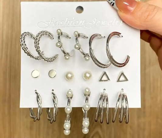 Plated Contemporary Hoop Earrings Set of 9