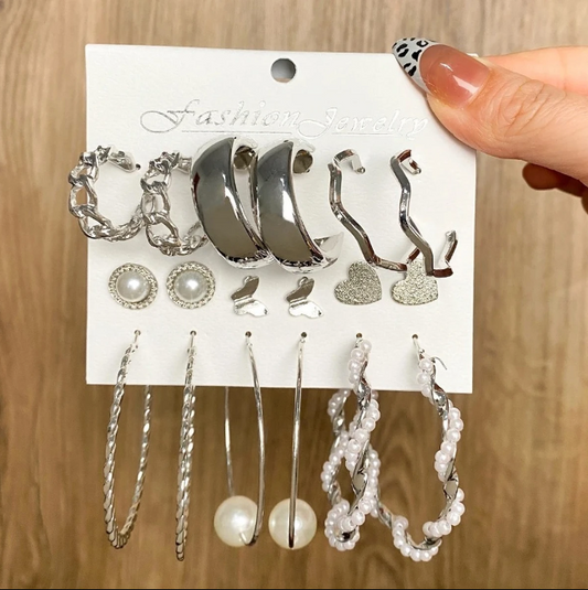 Vembley Combo of 9 Pair Hoop Earrings