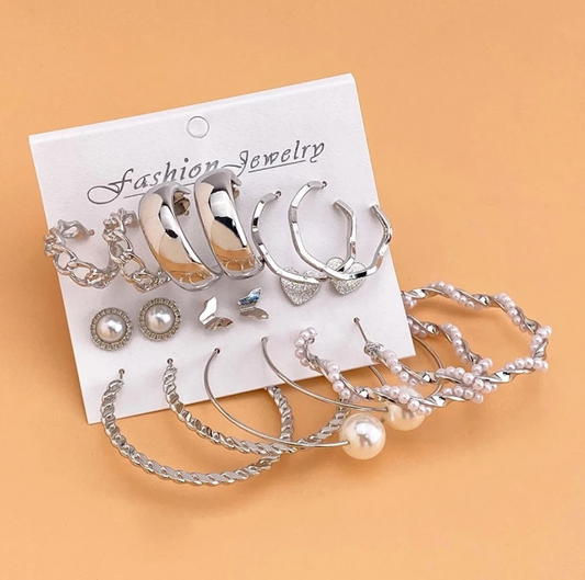 Vembley Combo of 9 Pair Hoop Earrings
