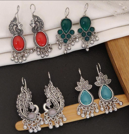 Set of 4 Fancy Oxidised Hoop Earrings