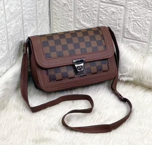 Brown Checkered Sling HandBag