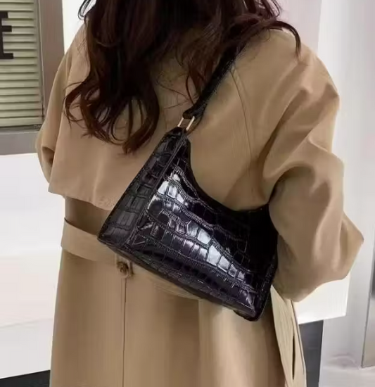 Black Croc Shoulder Bag for Women