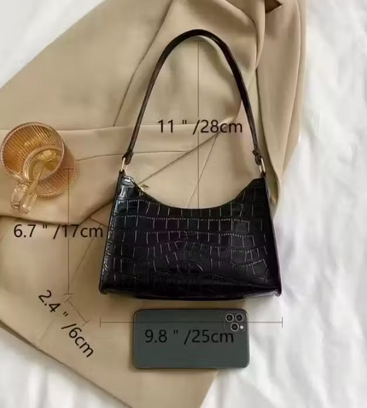Black Croc Shoulder Bag for Women
