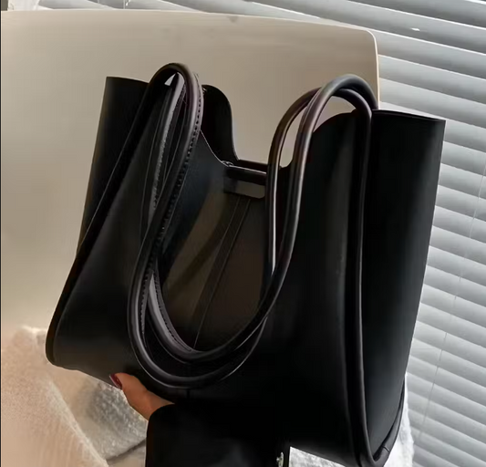 Trendy Large Black Leather Handbag