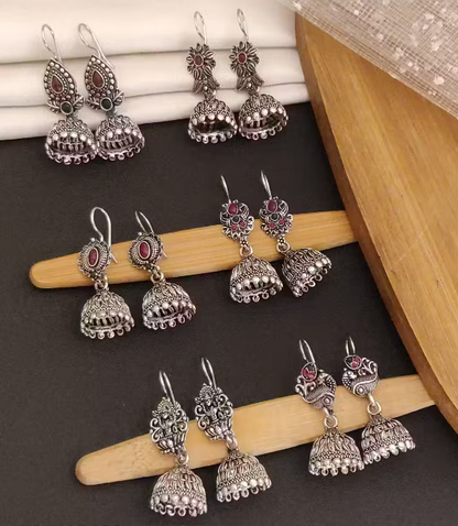 Oxidised Jhumka Earrings Combo Pack of 6