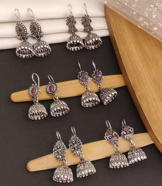Oxidised Jhumka Earrings Combo Pack of 6