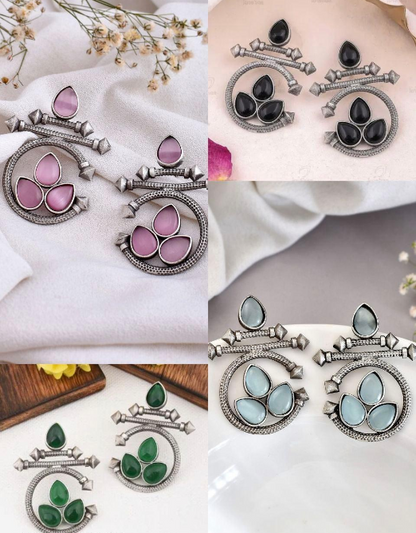 Oxidised Earrings Combo 4 Colored Studs