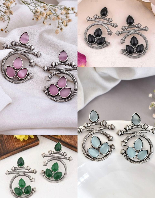 Oxidised Earrings Combo 4 Colored Studs