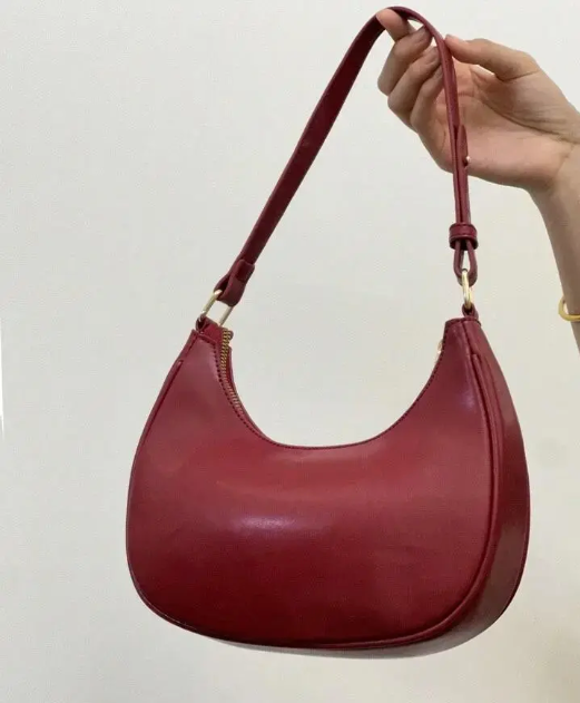 Classic Red Shoulder Half-Moon Handbag