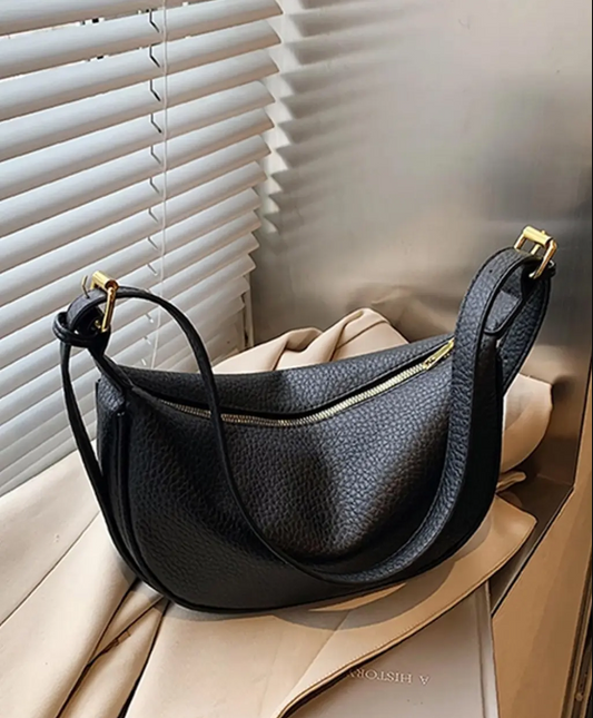 Classic Black Textured Shoulder Bag