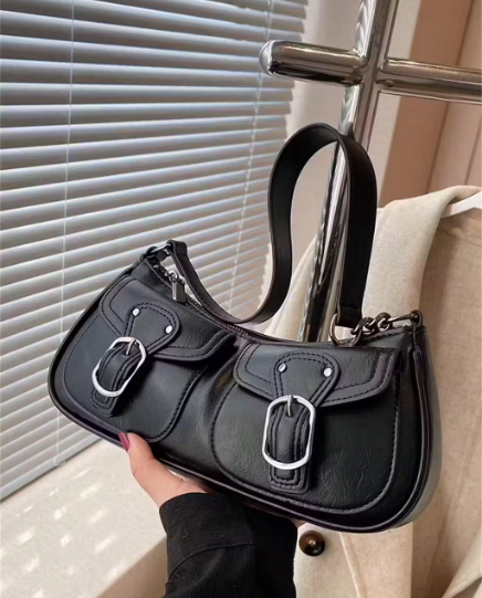 Y2K Black Buckle Shoulder Bag