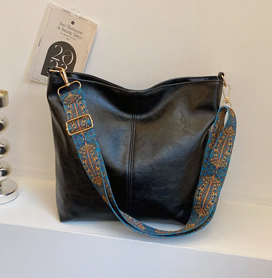 Black Shoulder Bag with Boho Strap
