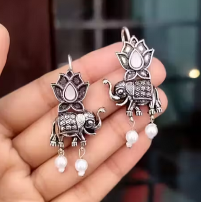 Lotus Elephant Earrings with Pearl