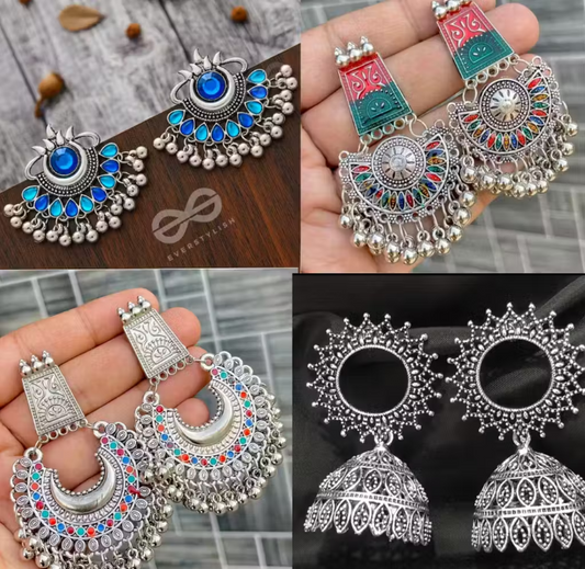 Oxidised Statement Earrings Combo Set of 4