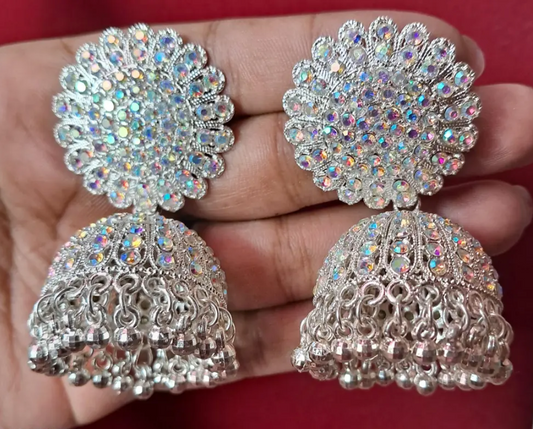 Silver Crystal Jhumka Floral Tops