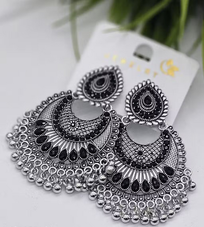 Oxidized Silver Chandbali Earrings