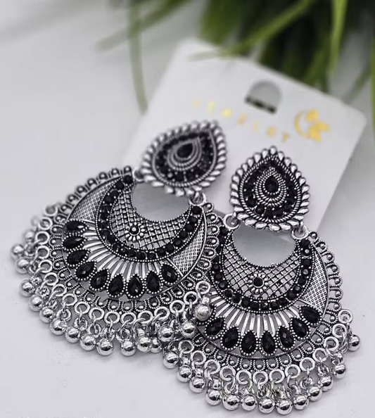 Oxidized Silver Chandbali Earrings