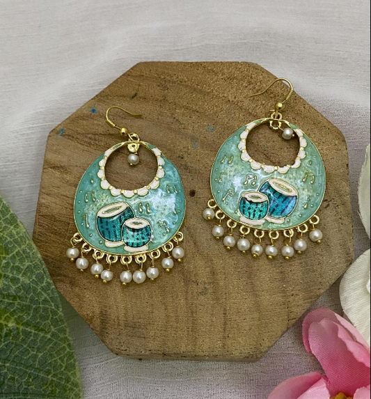 Turquoise Enamel Chandbali Earring