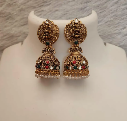Antique Gold Temple Jhumka Earrings