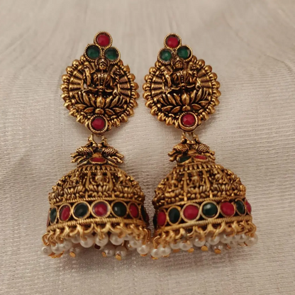 Antique Gold Temple Jhumka Earrings