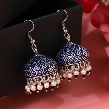 Blue Enamel Jhumka Earrings