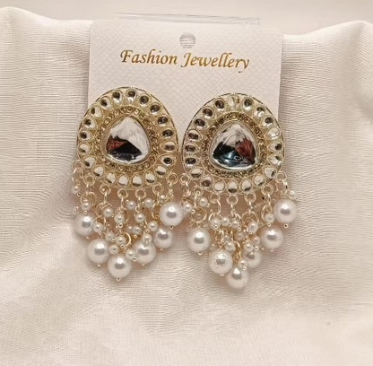 Silver Crystal Chandbali Earrings