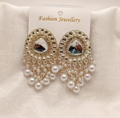 Silver Crystal Chandbali Earrings