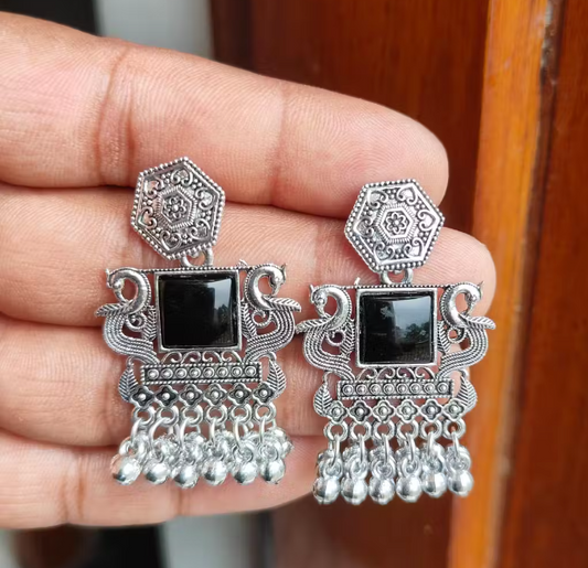 Oxidized Silver Statement Earrings