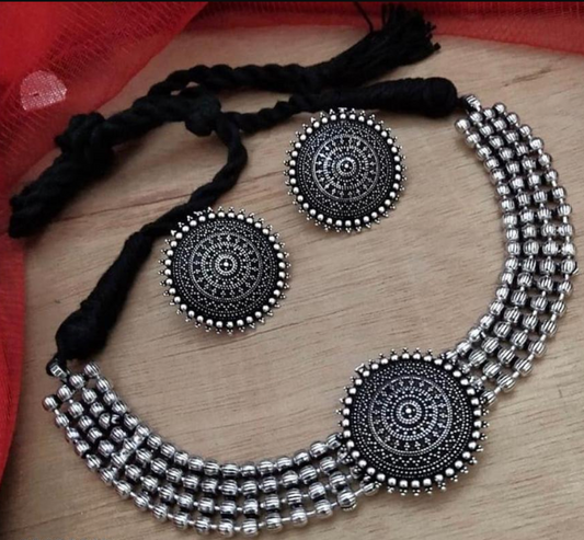 Latest Oxidised Choker with Earrings