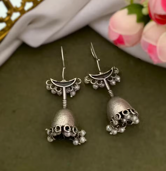 Oxidised Pearl Drop Jhumka Earrings