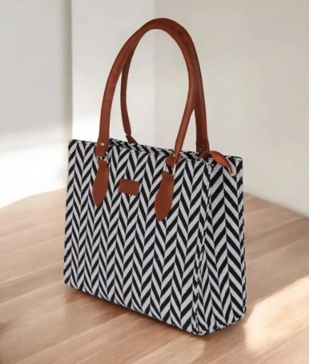 Canvas Tote Handbag Leather Handles