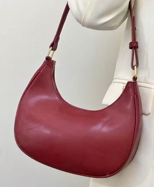 Classic Red Shoulder Half-Moon Handbag