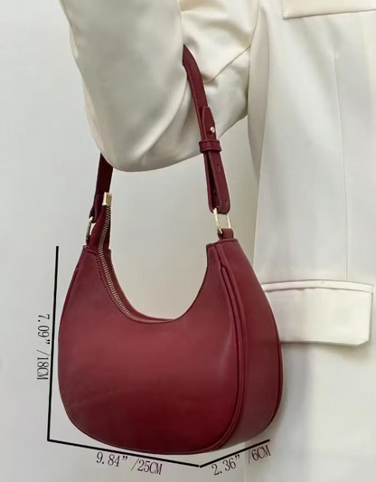 Classic Red Shoulder Half-Moon Handbag
