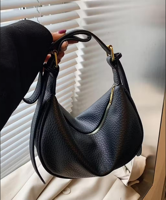 Classic Black Textured Shoulder Bag