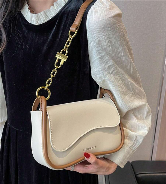 Beige Brown Chain Shoulder Bag