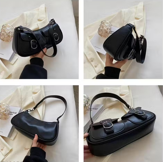 Y2K Black Buckle Shoulder Bag