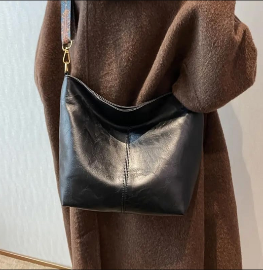 Black Shoulder Bag with Boho Strap